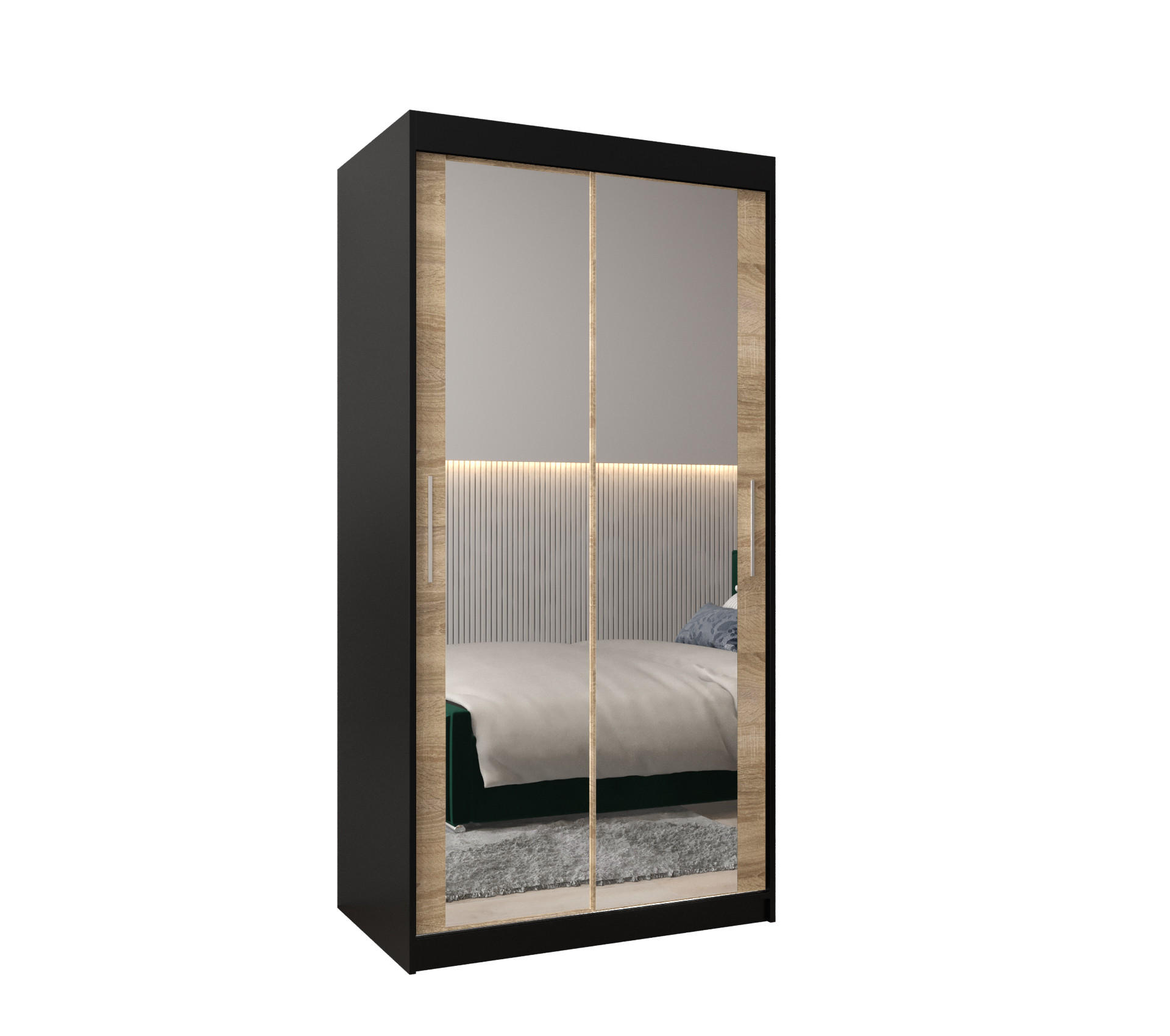 SCHWEBETÜRENSCHRANK 200/100/62 2-türig - Silberfarben/Schwarz, Holz/Kunststoff (100/200/62cm) - Abiks Möbel