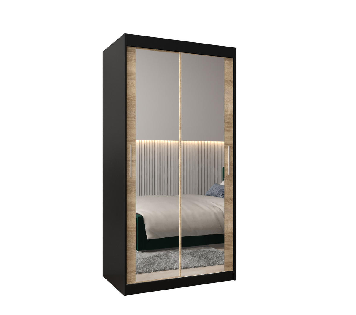 SCHWEBETÜRENSCHRANK 200/100/62 2-türig - Silberfarben/Schwarz, Holz/Kunststoff (100/200/62cm) - Abiks Möbel