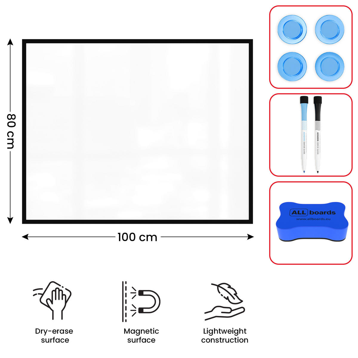 MAGNETISCHES Whiteboard mit schwarzen Holzrahmen 100x80cm - Schwarz, Holz (100/80/1.5cm) - ALLboards