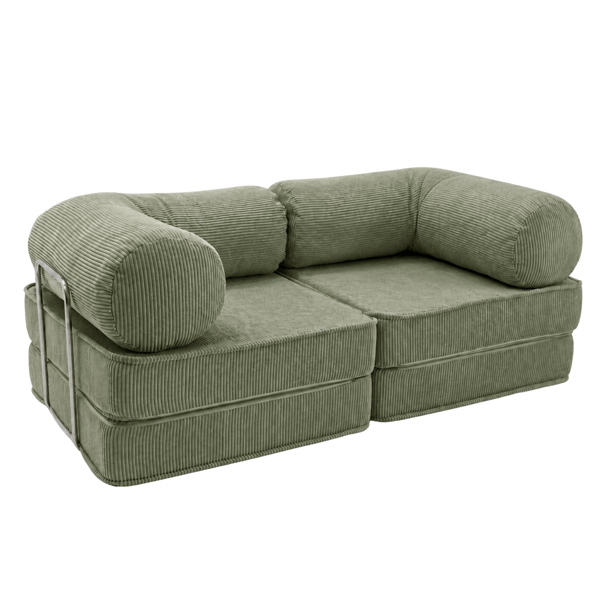 SCHLAFSOFA 2-Sitzer modular, als 2 Sessel nutzbar, aus Cord in Olivgrün - Chromfarben/Olivgrün, Textil/Metall (200/70/100cm) - SURB