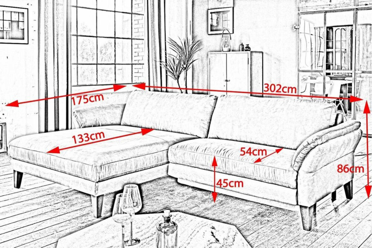 ECKSOFA MALTA Grau Webstoff - Schwarz/Grau, Buchenholz/Textil (302/175cm) - KAWOLA