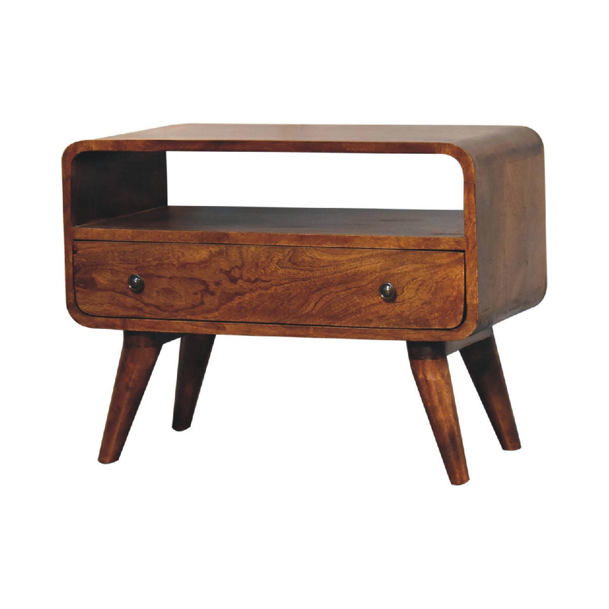 LOWBOARD Mini mit gebogener Form, Braun - Messingfarben/Braun, Mangoholz/Holz (60/45/30cm) - Artisan Furniture