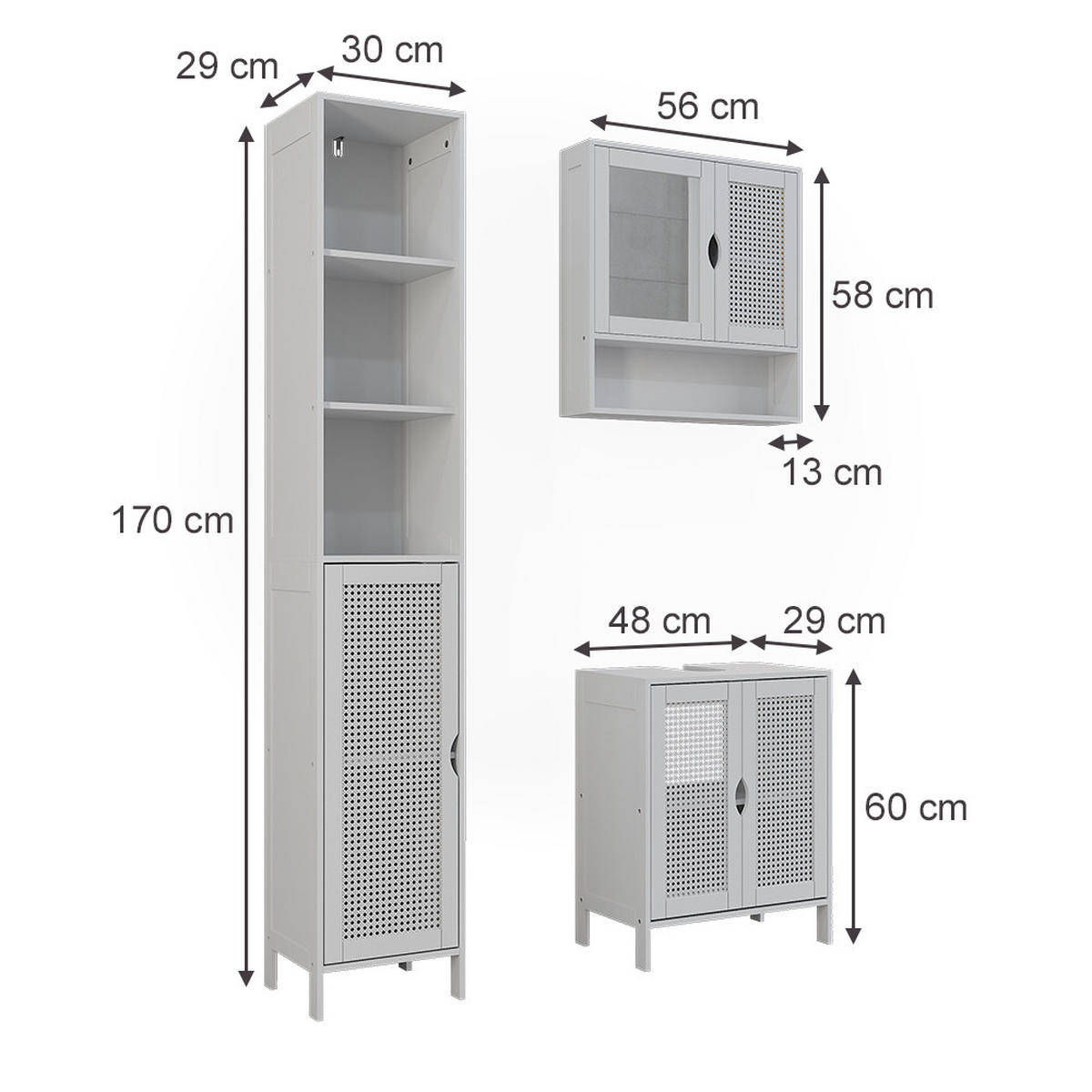KOUPELNOVÝ NÁBYTEK Liora, Bílá, 3 díly - bílá, kompozitní dřevo (48/60/29cm) - Vicco