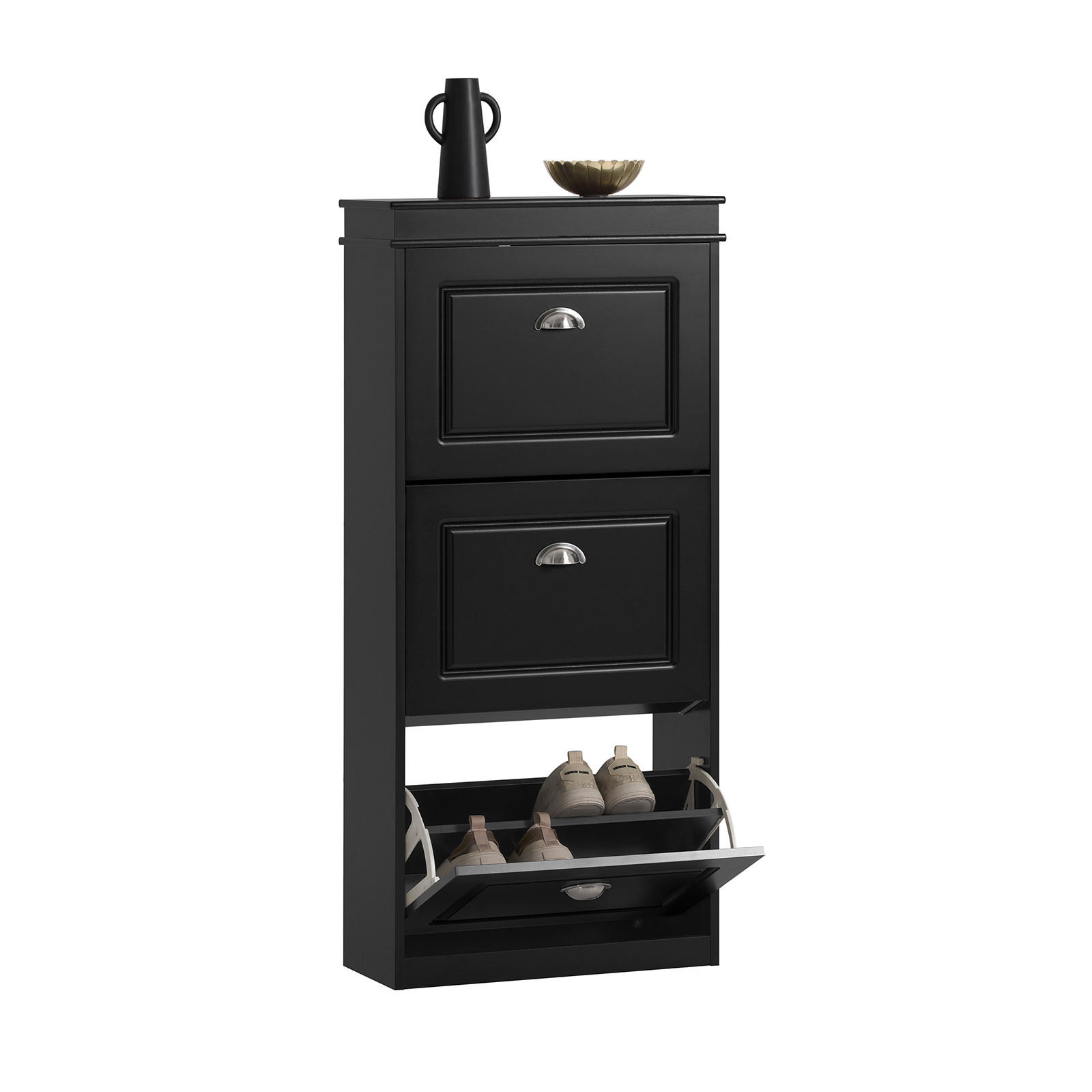 SCHUHSCHRANK Schwarz - Schwarz, Holzwerkstoff (53/117/24cm) - SoBuy