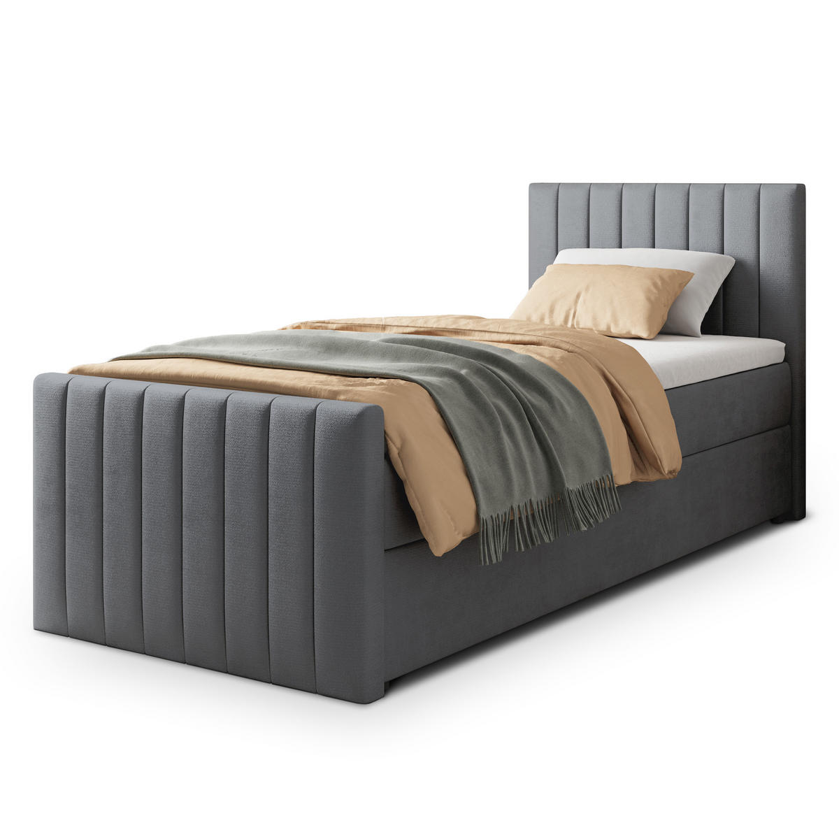 POSTEL BOXSPRING ARION 90x200 cm, s matrací a úložným prostorem, šedá - šedá, kompozitní dřevo/textil (90/200cm) - MASSENO