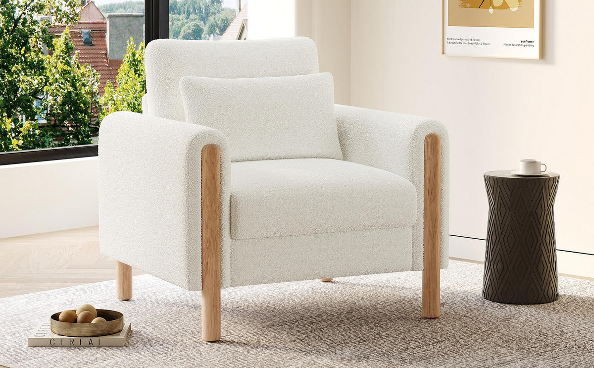 LOUNGESESSEL Teddy-Samt mit dickem Sitzkissen 87/83/88,5 cm Weiß - Weiß, Textil (83/88.5/87cm) - Redom