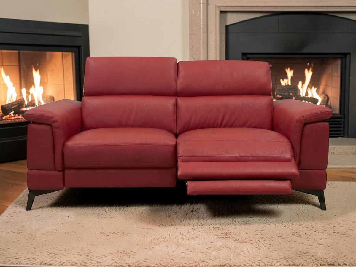 2-SITZER Sofa Planet Echtleder mit 1 x Relaxfunktion Rot - Rot, Leder/Metall (172/80/110cm)