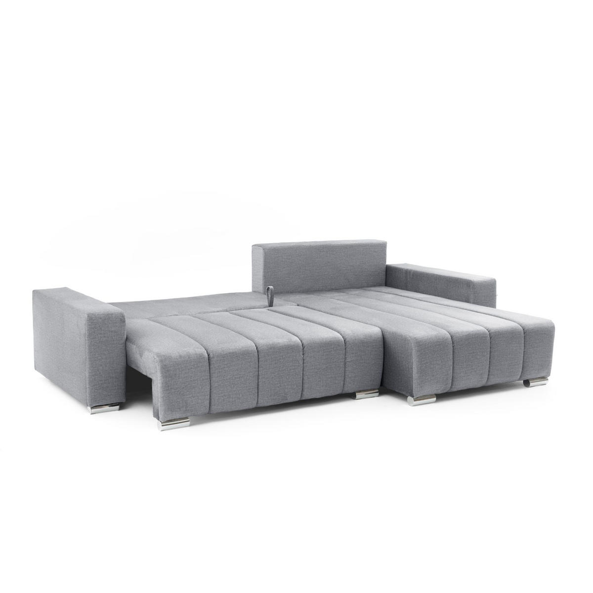ECKSOFA Piano L Rechts mit Schlaffunktion 137x234 Velours Grau - Silberfarben/Grau, Holz/Textil (178/278cm) - Muffo