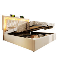 POLSTERBETT mit Bettkasten 160x200 cm Samt Beige mit LED und USB-C - Beige, Metall (160/200cm) - Meubliv
