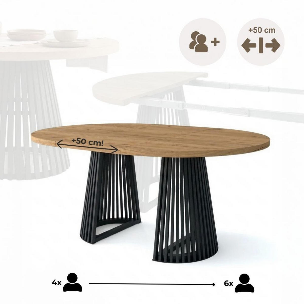 ESSTISCH runder ausziehbarer Tisch für Esszimmer DOVER 100 / 150 cm, Farbe: Weiß / Schwarz - Schwarz/Weiß, Holz (150/100/77cm) - Dekori_Interiors