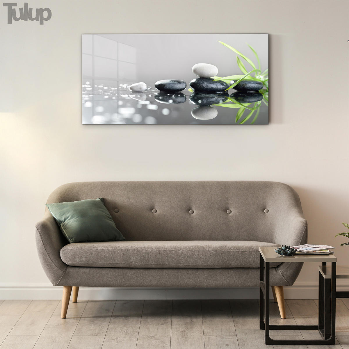 GLASBILD 120x60 cm Gras und Steine - Hellgrau, Glas (120/60cm) - TULUP