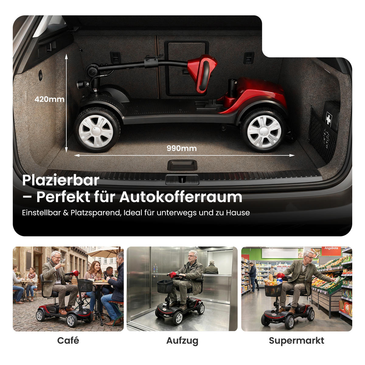 ELEKTROMOBIL faltbar Seniorenmobil,15-25 km,12Ah 4-Rad-Scooter,Rot - Rot, Metall (50/94.5/99cm) - LVHOM