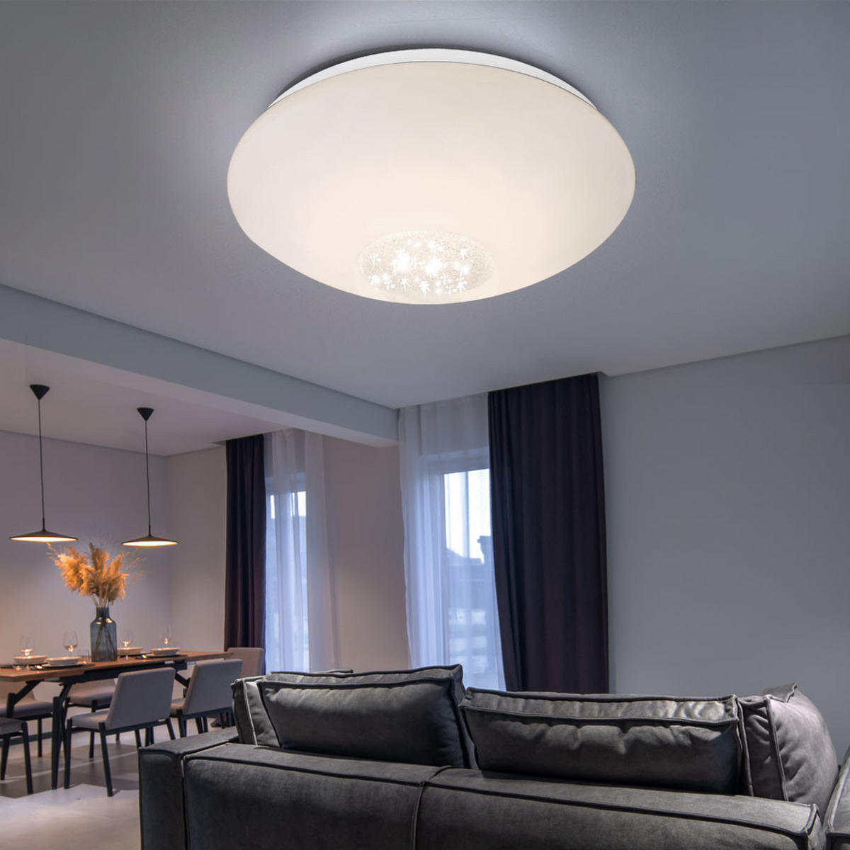 LED DECKENLEUCHTE Kristalloptik Weiß - Weiß, Glas (29/29/10cm) - Globo Lighting