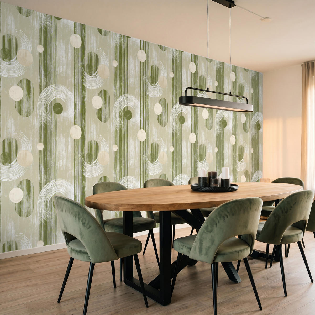TAPETE - Künstlerisch - Modern - Grün - 450x220 cm - Olivgrün, Papier (450/220cm) - OnlyWow