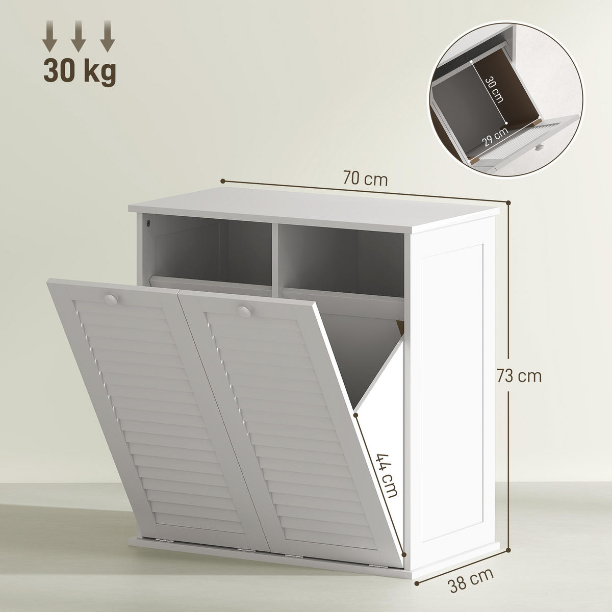 WÄSCHESCHRANK, 70 x 38 x 73 cm Weiß - Weiß, Holz (70/73/38cm) - HOMCOM