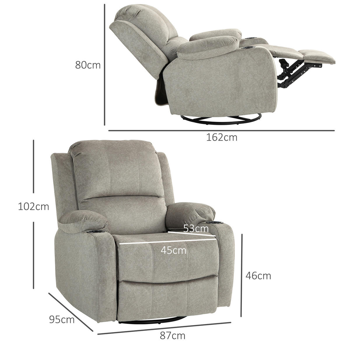 FERNSEHSESSEL Mikrofaser Braun - Braun, Textil (95/102/87cm) - HOMCOM