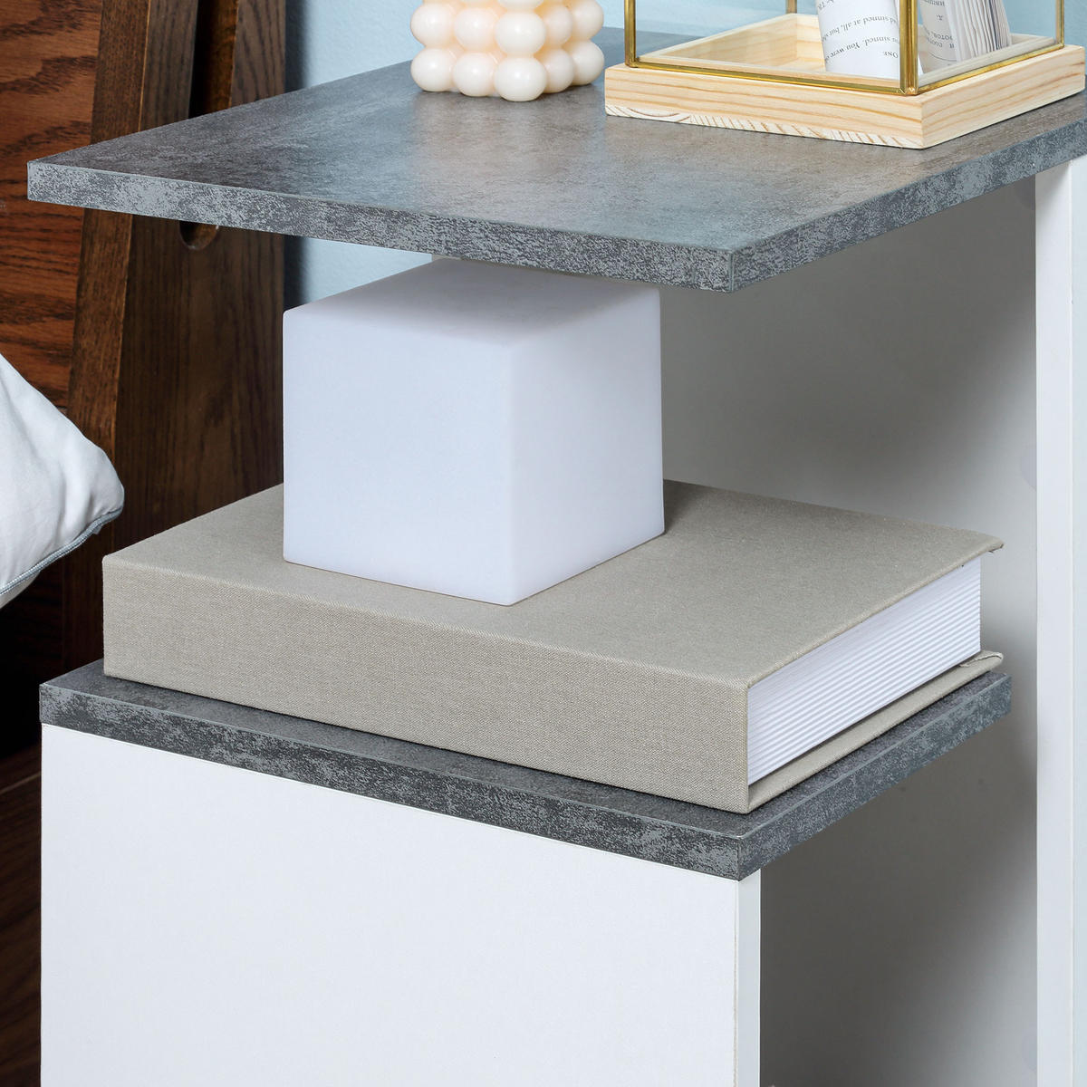 SOVBORD Nattduksbord med 360°-hjul i modern design 3 hyllor upp till 10 kg Vit - Vit/Grå, Metall (29.5/65.5/35cm) - HOMCOM