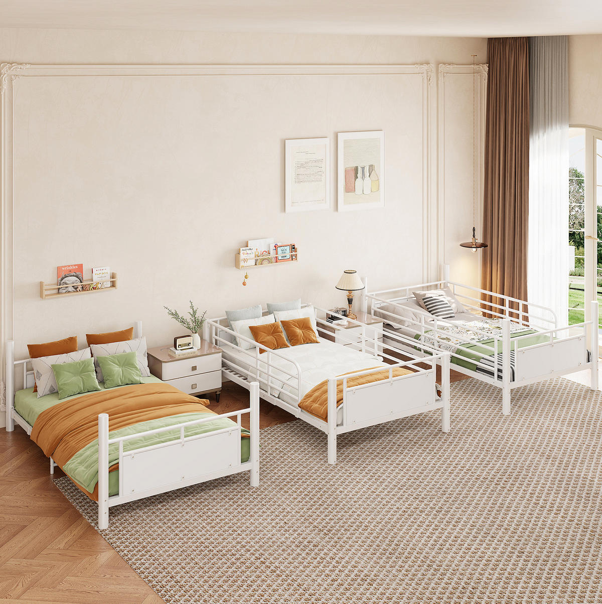 DREIFACH-ETAGENBETT aus Metall und Holz 90x200 cm Weiß mit 3 Schlafplätzen und 2 Leitern - Weiß, Metall (90/200cm) - Modfu