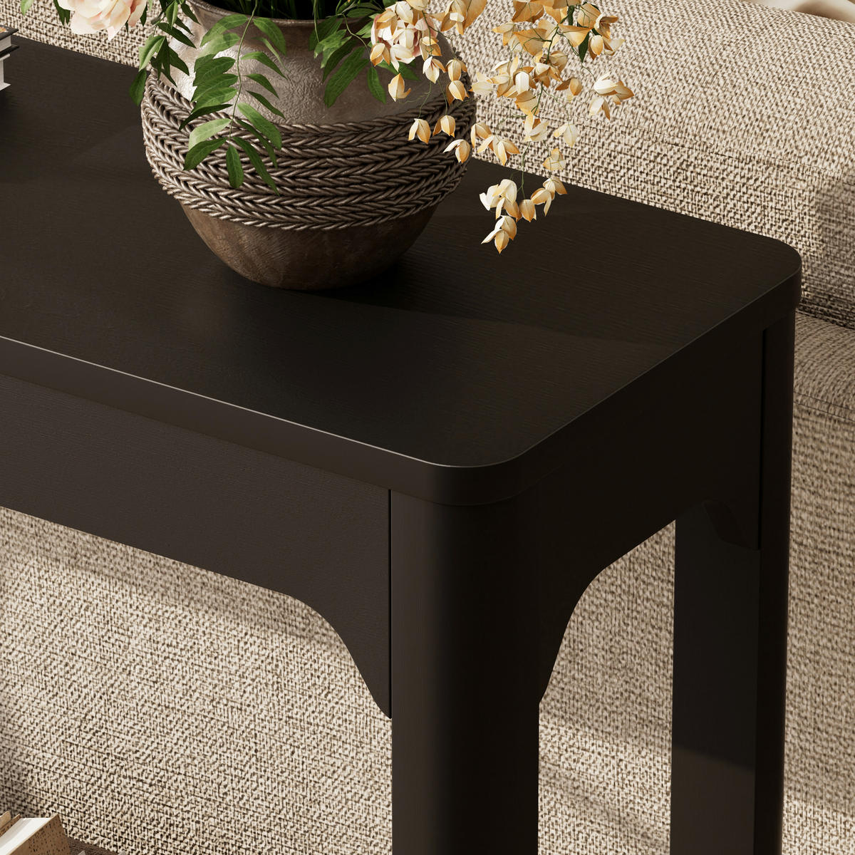 BEISTELLTISCH DE-37275 140 cm lang mit zweistöckigem Stauraum Schwarz - Schwarz, Holzwerkstoff (140/30/79cm) - ComfortXL