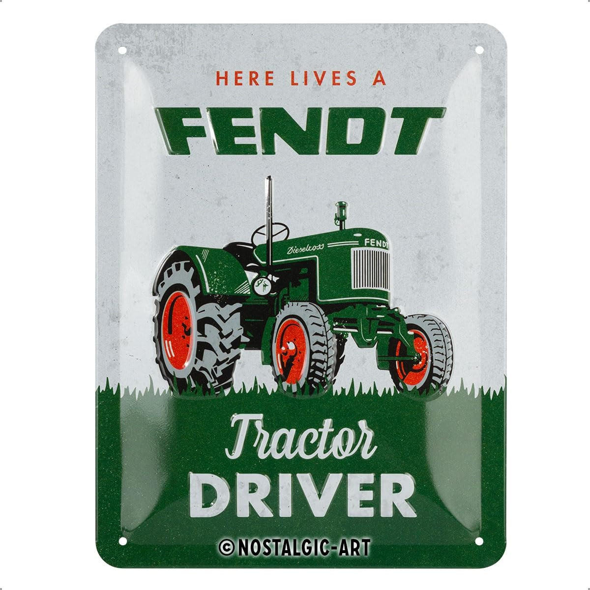 BLECHSCHILD 15/20 cm Fendt – Tractor Driver - Multicolor, Metall (15/20/0.5cm) - Nostalgic-Art