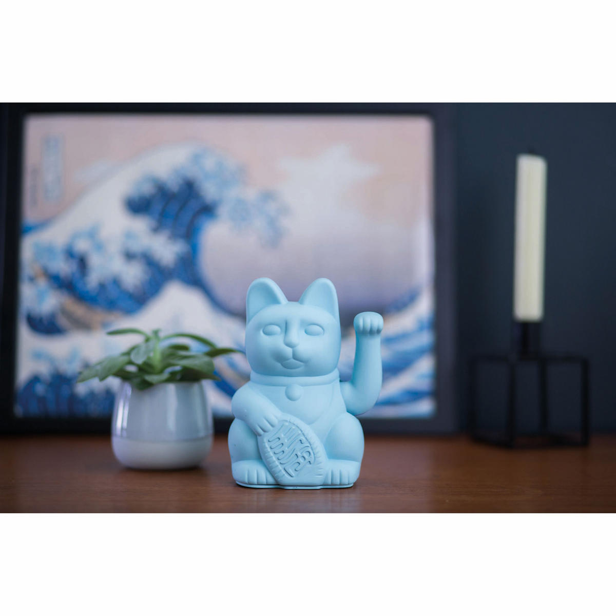 WINKEKATZE Lucky Cat, Kunststoff, Blau, ca. 15 cm - Blau, Kunststoff (10.5/15/8.5cm) - Donkey Products