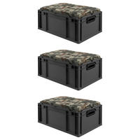 EUROBOX 3x NextGen Seat Camouflage, HxBxT 26,5x40x60cm, 44 Liter, Griffe offen, Schwarz - Schwarz, Kunststoff (40/26.5/60cm) - PROREGAL
