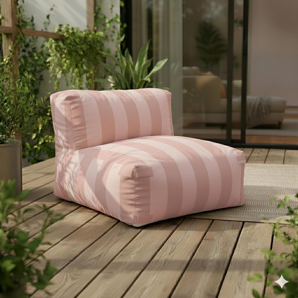 GARTENSOFA mit 4 Sitzplätzen, Puderrosa - Pink, Textil (85/65/255cm) - Oviala