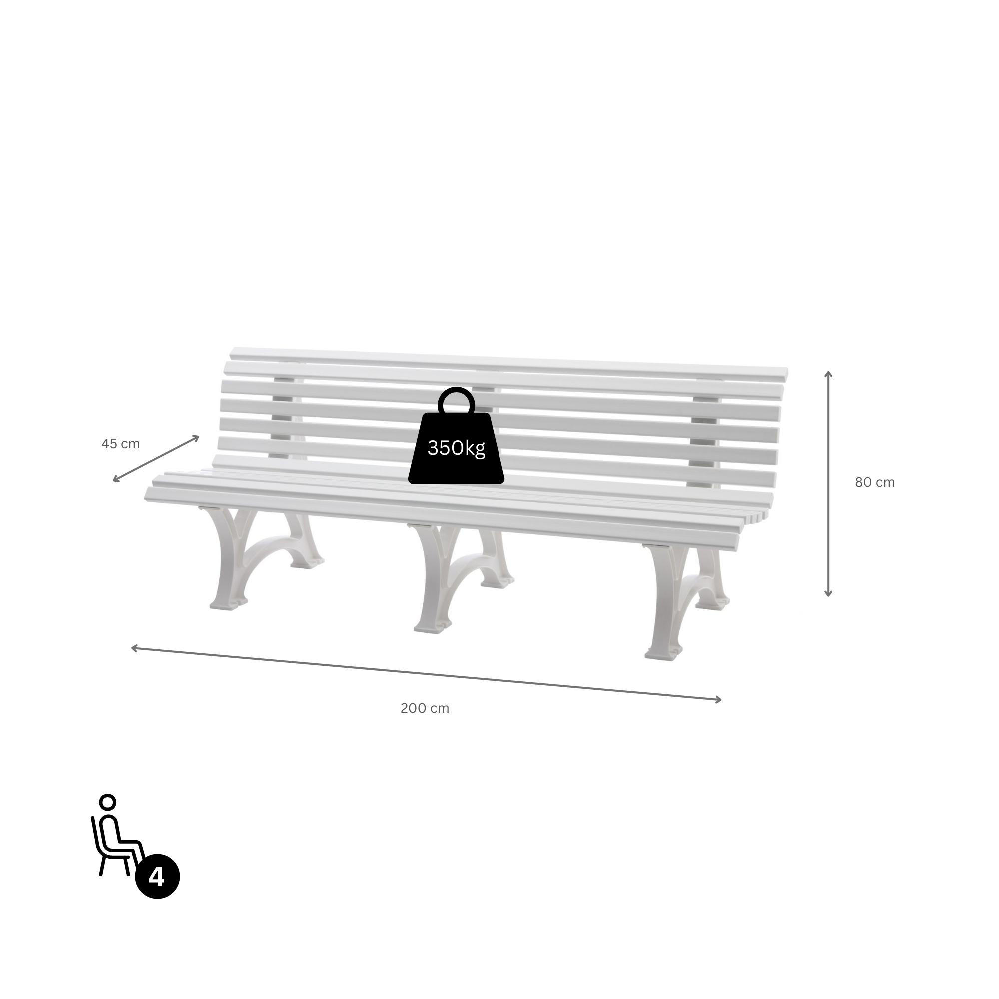 GARTENBANK Jamaika 4 Sitzer Weiß 80 x 200 x 64 cm Witterungskunststoff & UV Beständiger Kunststoff - Weiß, Kunststoff (200/80/64cm) - PROREGAL