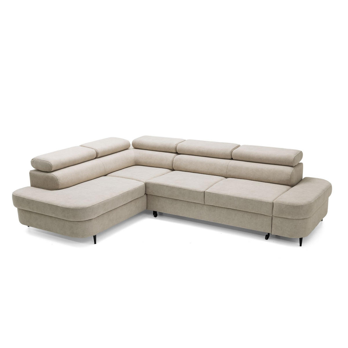 ECKSOFA PRIAM L Links mit Schlaffunktion 125x195 Velours Beige - Beige/Schwarz, Holz/Textil (203/275cm) - Muffo