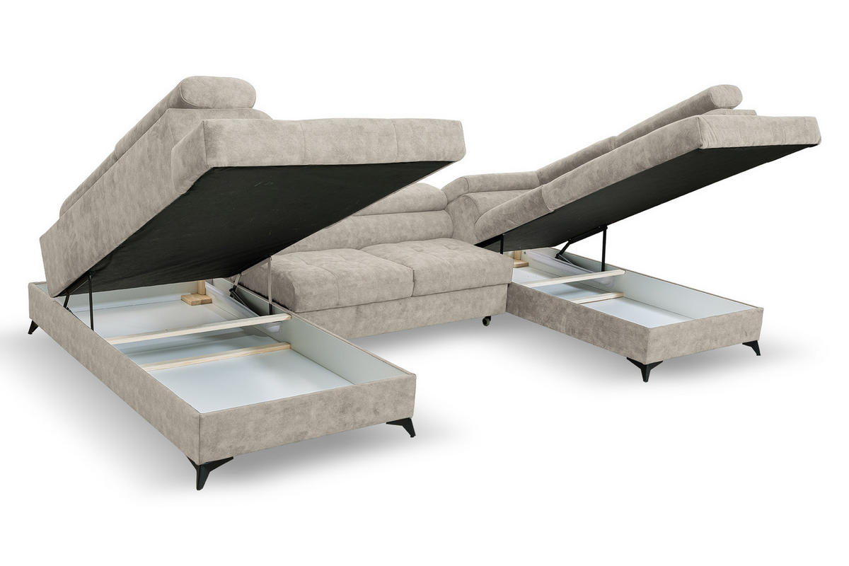 WOHNLANDSCHAFT Palermo in U-Form, beige, Stoff Sally, mit Schlaffunktion und zwei Bettkästen, 345 x 202 cm - Beige, Kunststoff (345/87/202cm) - Margaret Hadas24