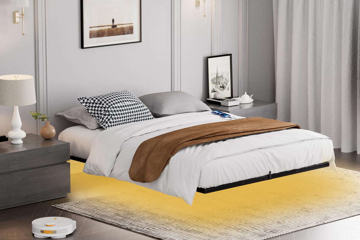 METALLBETT 160x200 cm LED schwarz - Schwarz, Metall (160/200cm) - LEBENLANG