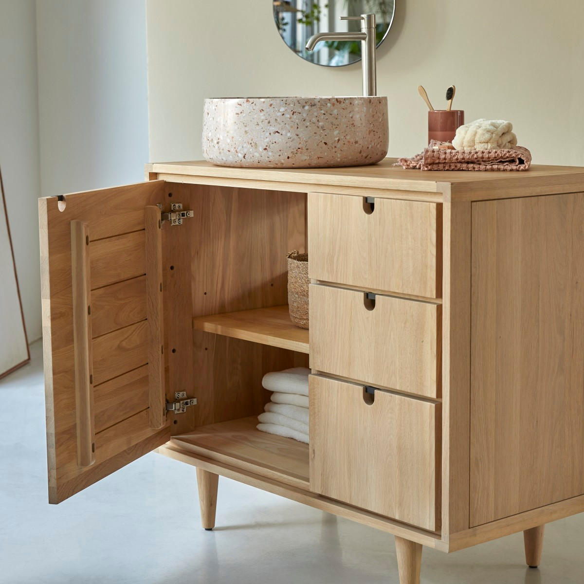 WASCHTISCHUNTERSCHRANK Jonàk Natur aus Eiche - Naturfarben, Holz (93/80/50cm) - Tikamoon