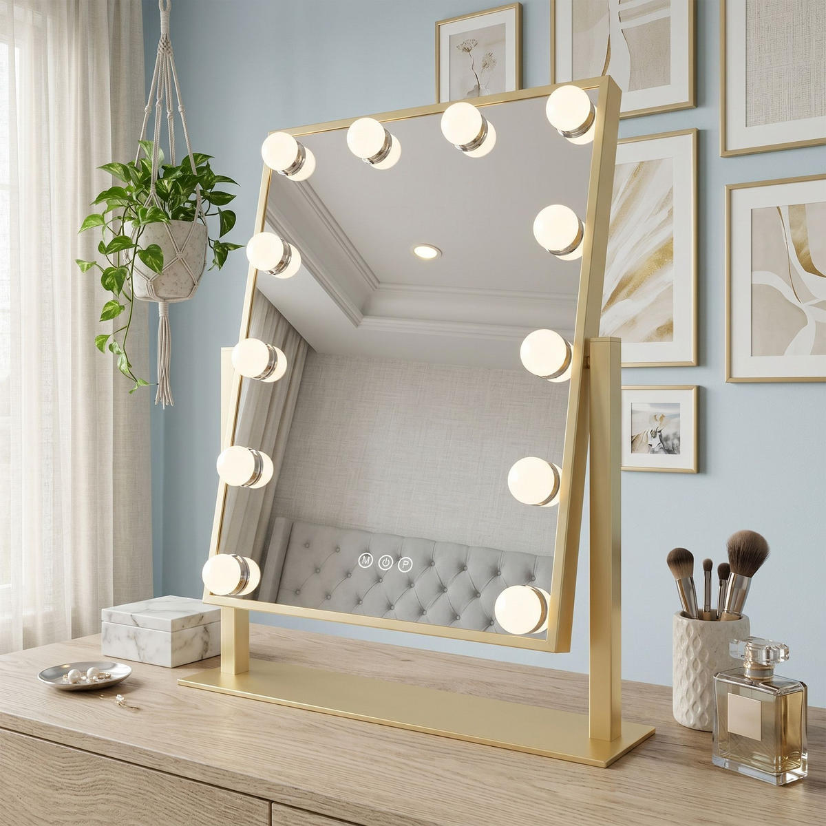 SPIEGEL Rea Led Hollywood L.gold 30x40 - Goldfarben, Glas (30/47.5/12cm) - REA