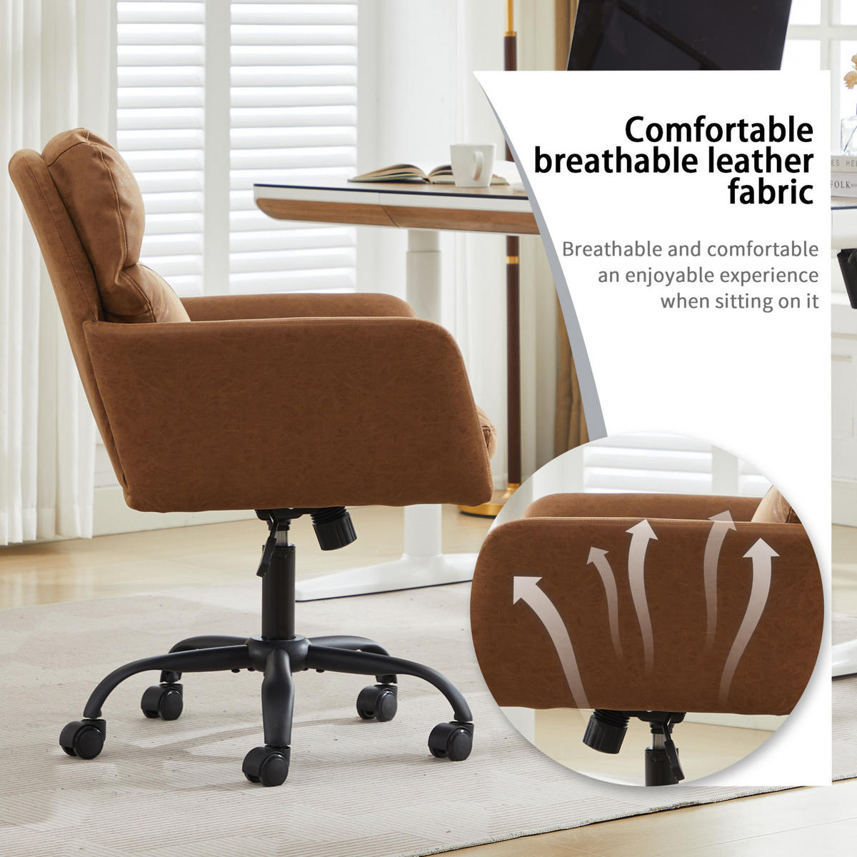 BÜROSTUHL höhenverstellbar PU Braun - Braun, Kunststoff (60.5/102/71.58cm) - Meubliv