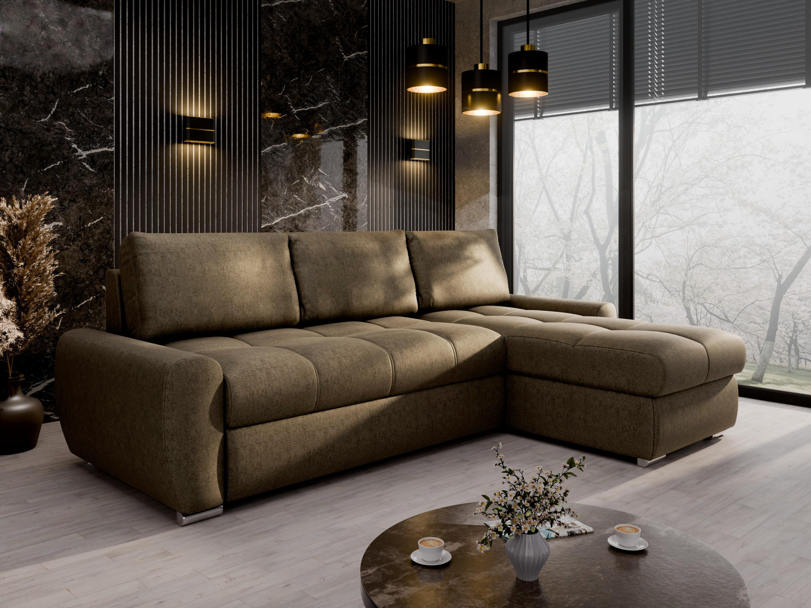 ECKSCHLAFSOFA Lunar Schlafsofa mit Bettkasten, Braun - Braun, Holz (237/166cm) - Panda Möbel