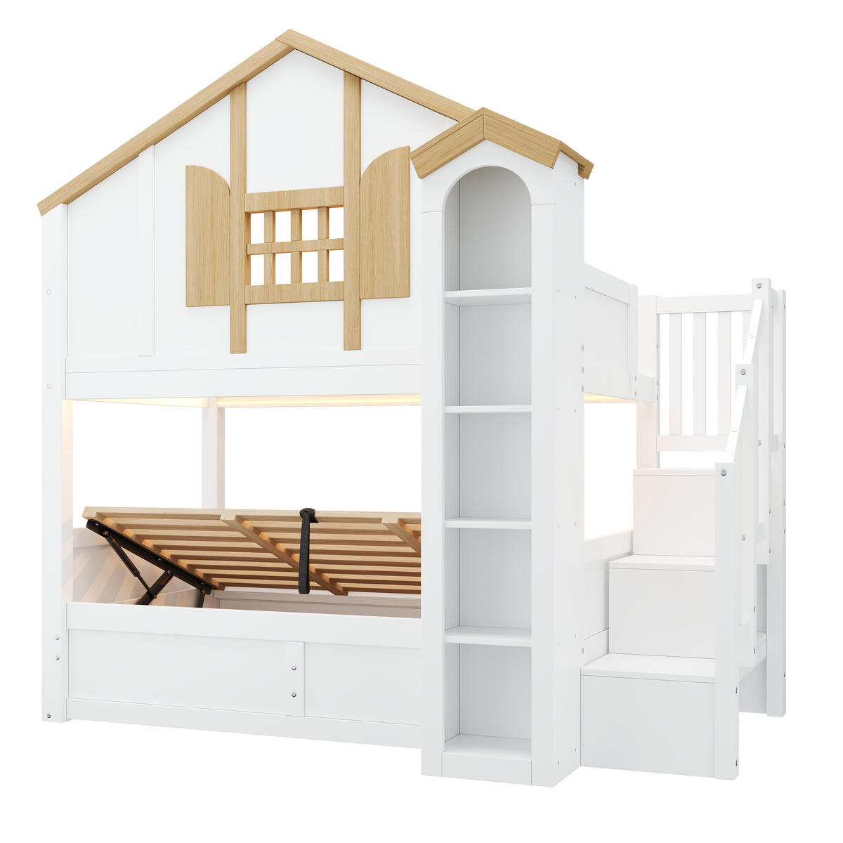 ETAGENBETT Massivholz LED Stauraumtreppe 90x200 Hausbett Weiß - Weiß, Holz - FLIEKS