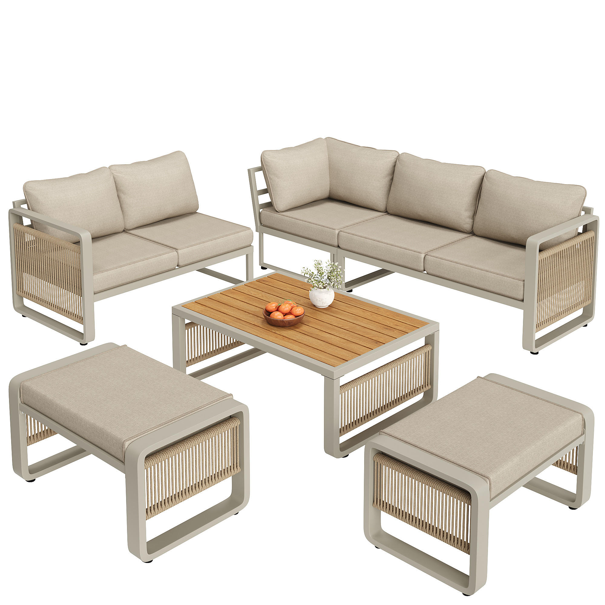 LOUNGEGARNITUR aus Metall & wasserabweisendem Stoff Beige mit verstellbaren Füßen - Beige, Metall - Modfu