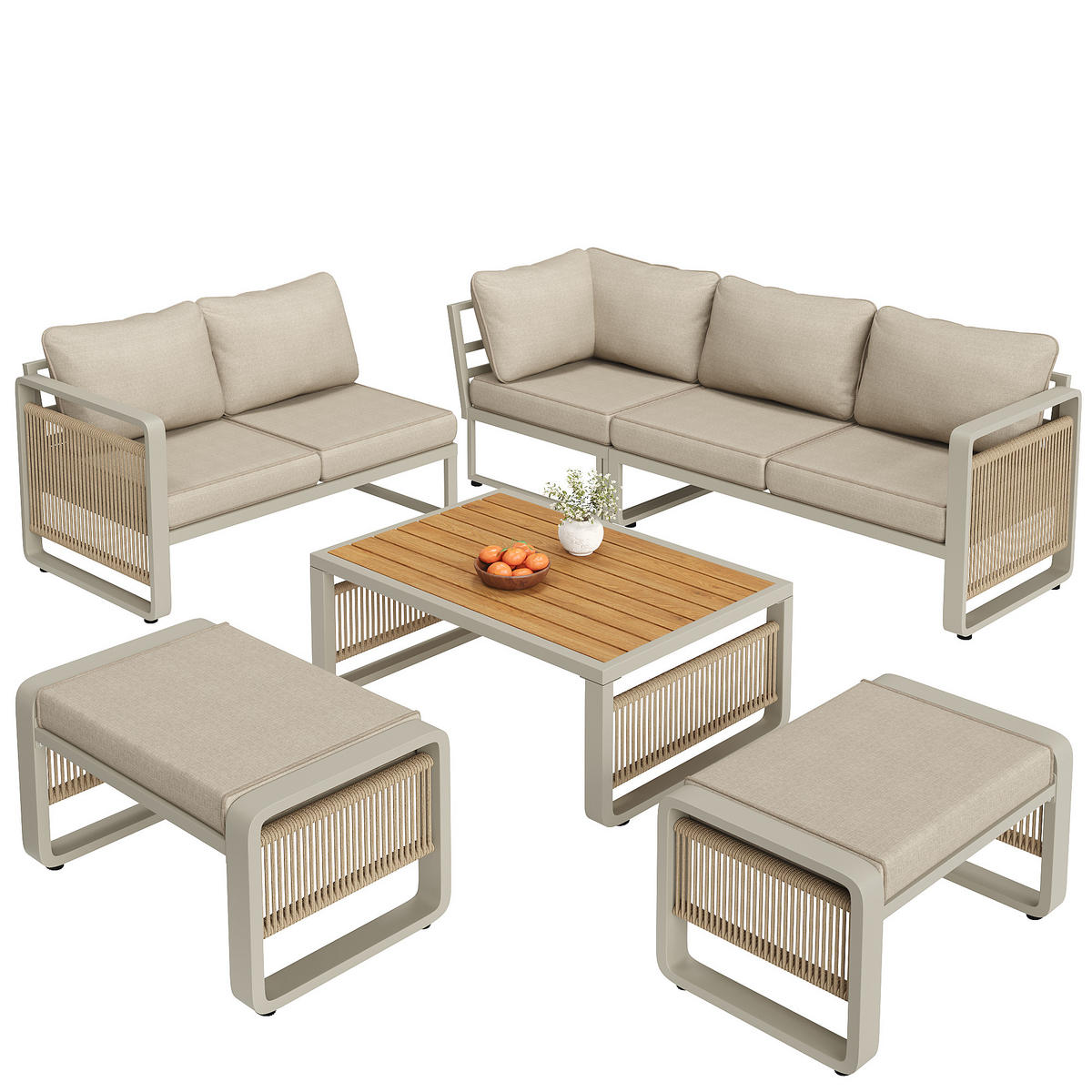 LOUNGEGARNITUR aus Metall & wasserabweisendem Stoff Beige mit verstellbaren Füßen - Beige, Metall - Modfu