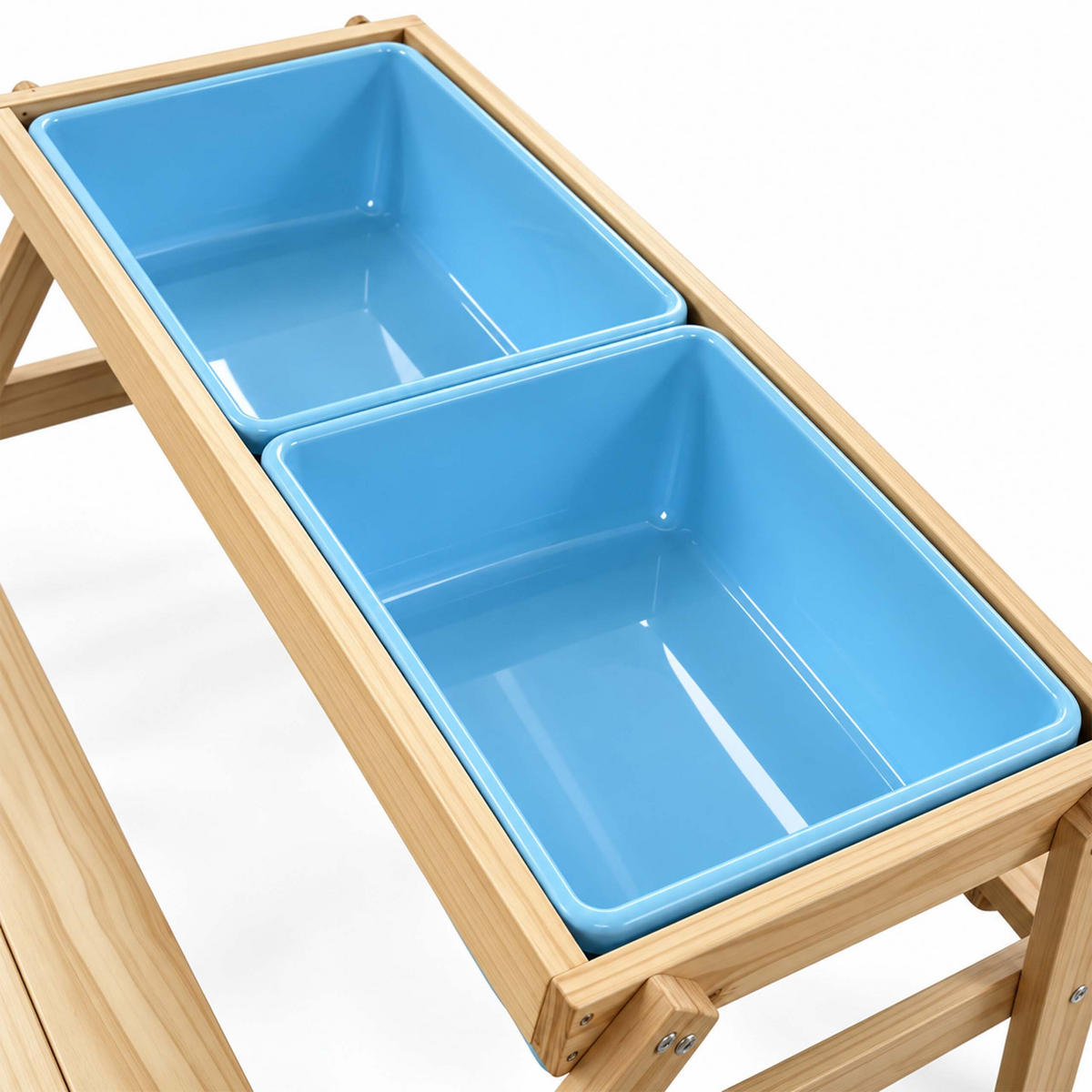SESTAVA Světle hnědá hrací stolek na písek a vodu 2 vaničky - světle hnědá, dřevo/plast - Relaxdays