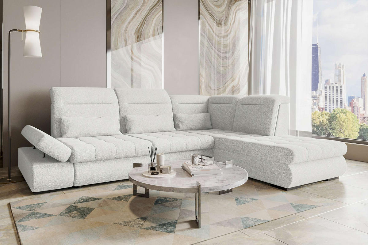 ECKSOFA Toscana Strukturstoff inkl. Schlaffunktion - Creme, Textil (279/227cm) - 99rooms