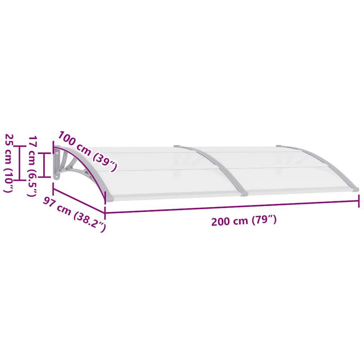 TÜRVORDACH Grau 200/100 Cm Pc - Grau, Kunststoff (100/200cm) - vidaXL
