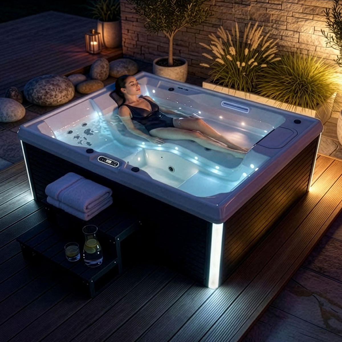 OUTDOOR WHIRLPOOL STREAM PURE - 211 x 156 cm, Pure - Anthrazit, Kunststoff (156.5/74.05/211cm) - Home Deluxe