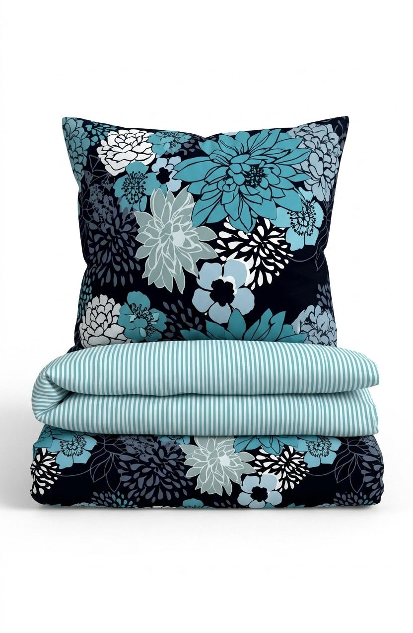 BETTWÄSCHE-GARNITUR Renforcé Blumen türkis, 135x200 cm + 80x80 cm - Türkis, Textil (135/200cm) - Castell