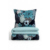BETTWÄSCHE-GARNITUR Renforcé Blumen türkis, 135x200 cm + 80x80 cm - Türkis, Textil (135/200cm) - Castell