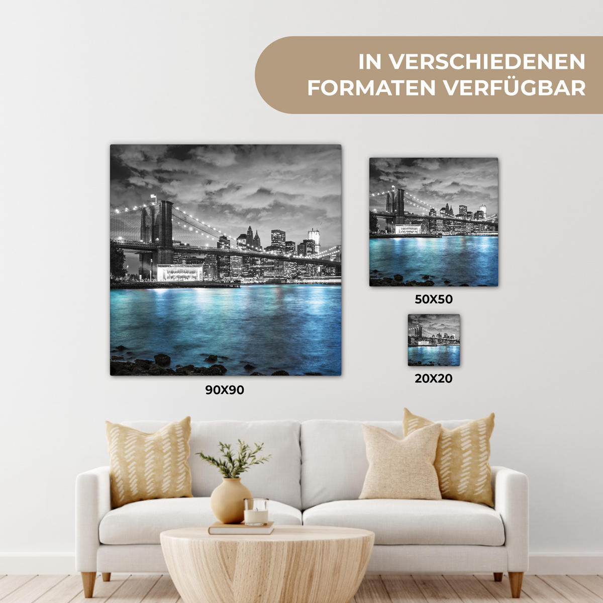 LEINWANDBILD New York - Skyline - Stadt - Blau 20x20 cm - Blaugrau, Textil (20/20cm) - MuchoWow