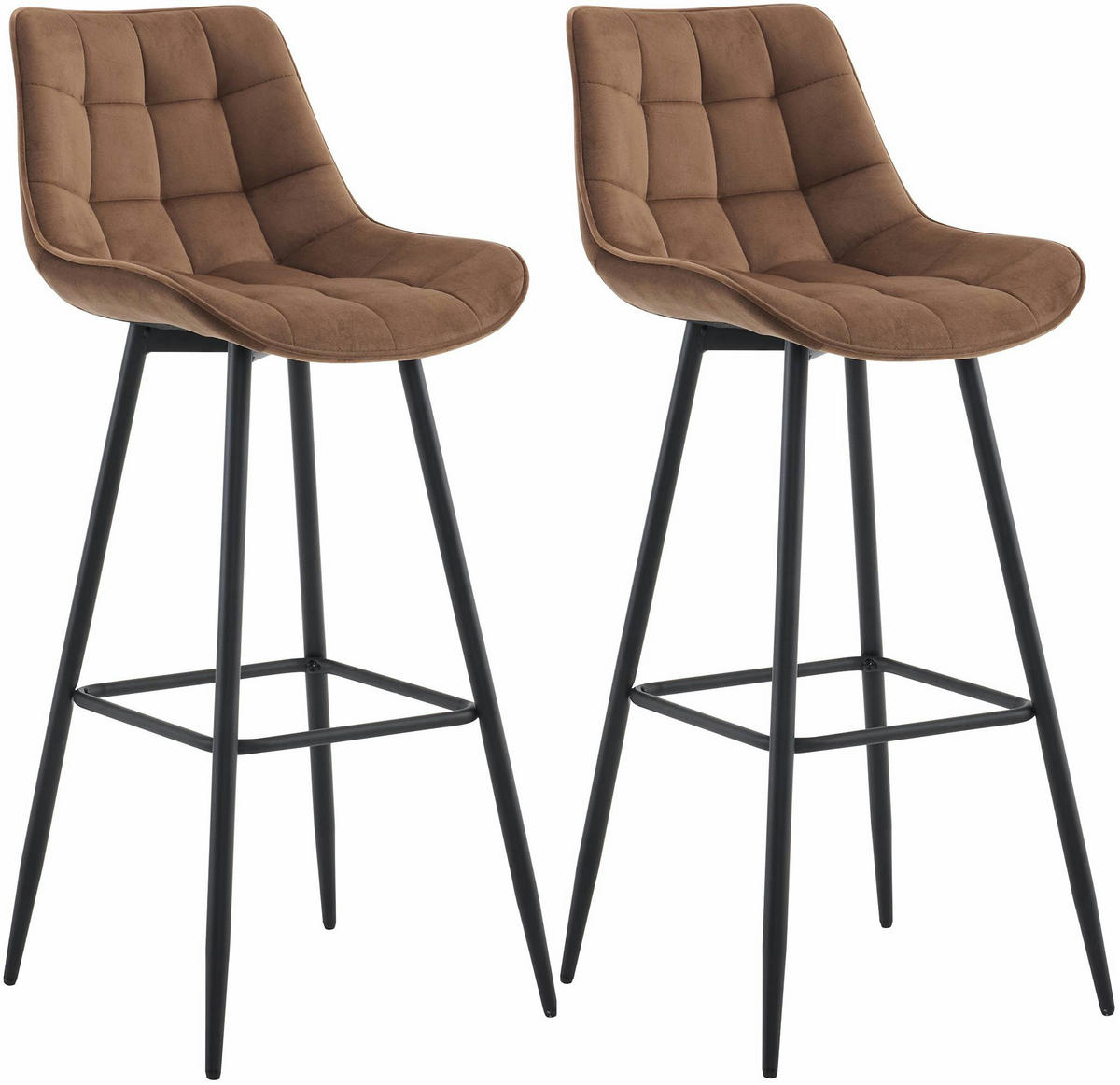 BARHOCKER 2er Set Samt braun - Schwarz/Braun, Textil/Metall (47/106/52cm) - CLP