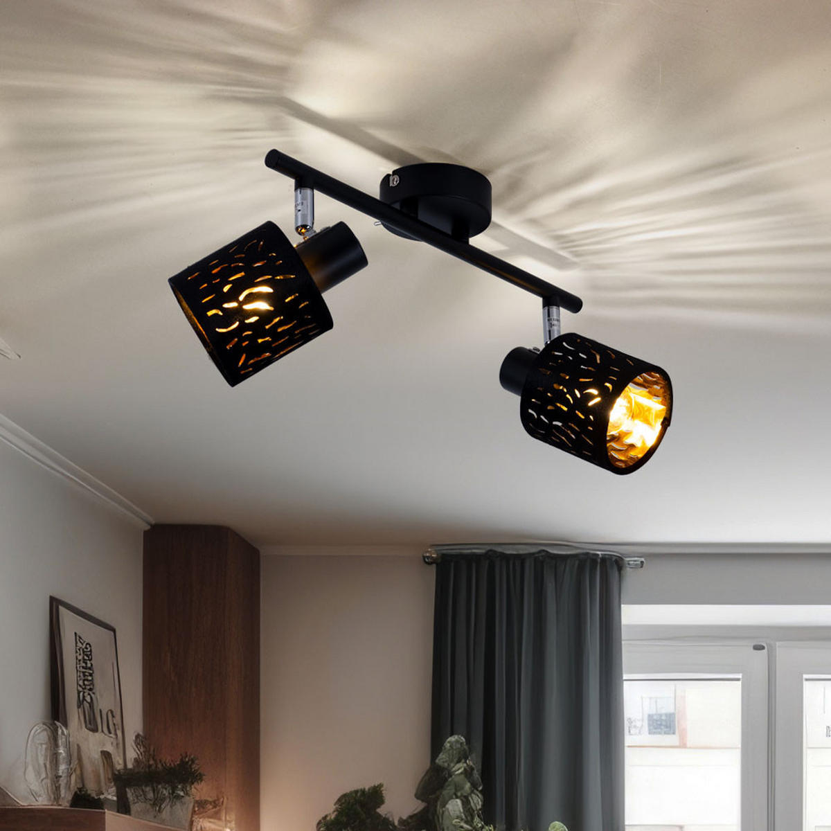 DECKENLEUCHTE Metall Schwarz Gold - Schwarz, Metall (32/14/15cm) - Globo Lighting