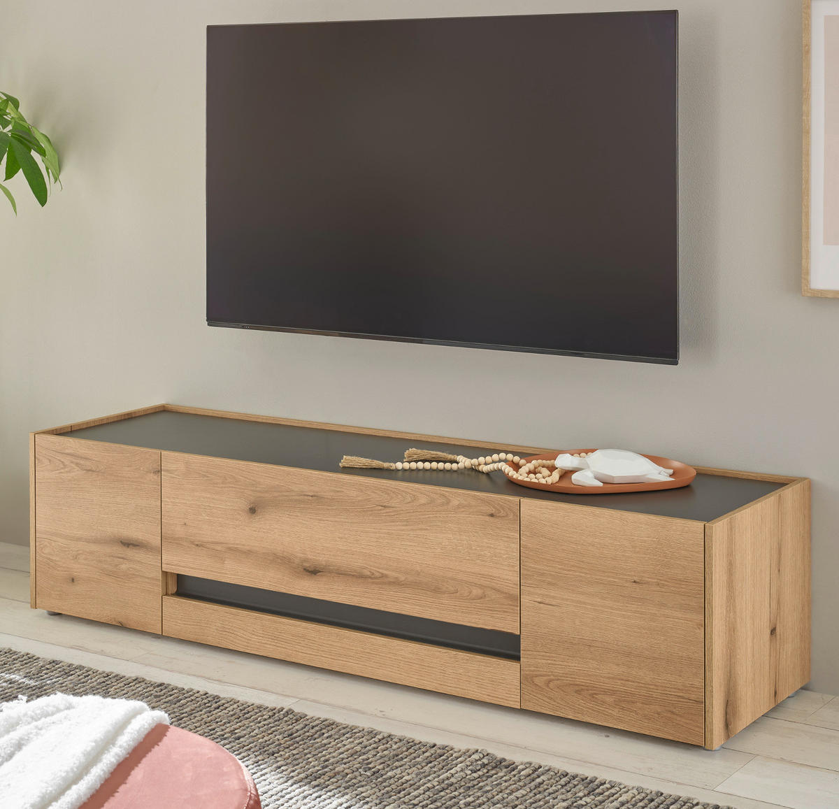 TV-LOWBOARD Eiche Evoke, grau 170 cm, Fernsehtisch mit viel Stauraum - Eichefarben/Schwarz, Holz/Holzwerkstoff (170/40/45cm) - Furn.Design