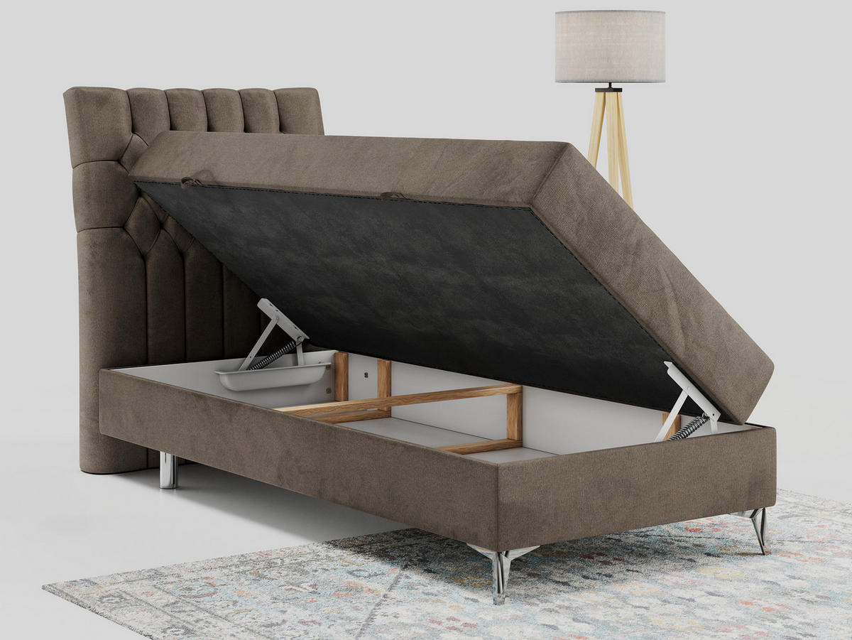 BOXBETT MILEN 90/200 Braun Velvet - H3 - Links Seite - Braun, Holz/Textil (90/200cm) - MKS