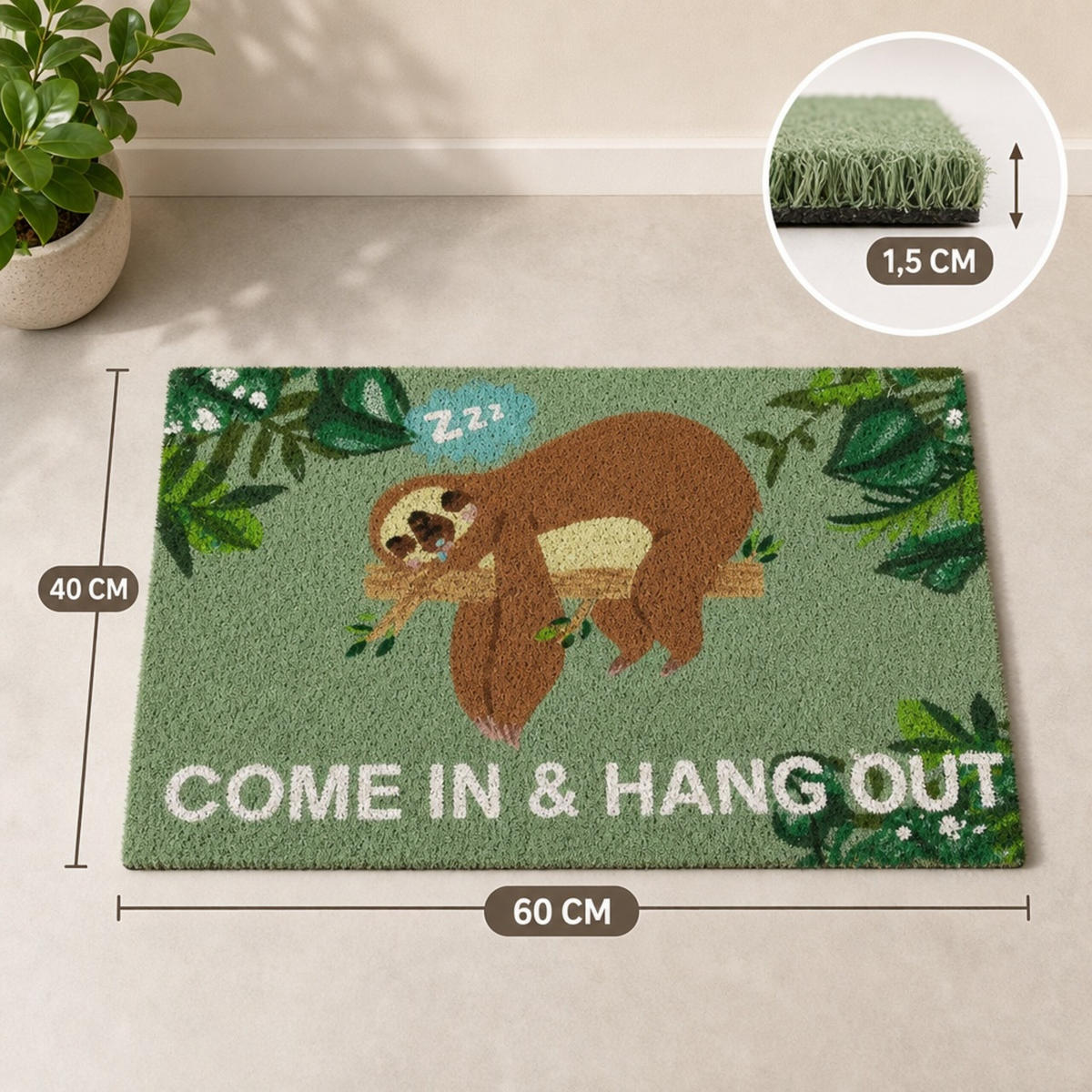 ROHOŽKA Hnědá Zelená Bílá kokosové vlákno lenochod 60x40 cm - různobarevná, textil/plast (60/40cm) - Relaxdays